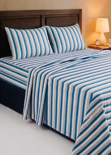 Super Soft Handloom Chennimalai King Size Bedspread Blue and Grey Stripe
