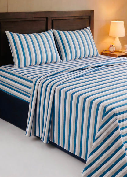 Super Soft Handloom Chennimalai King Size Bedspread Blue and Grey Stripe