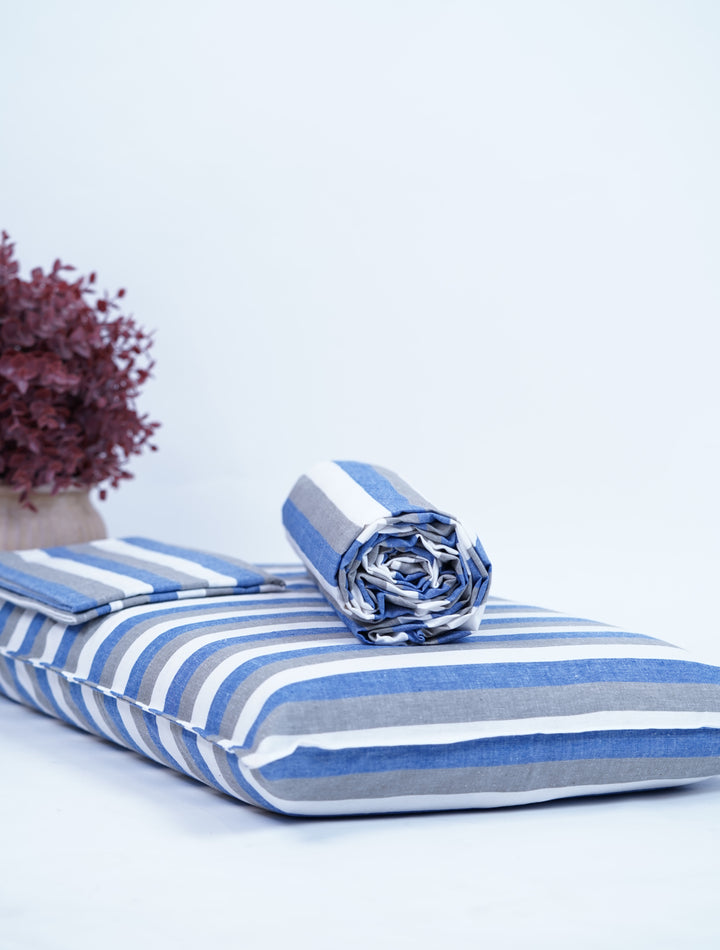 Super Soft Handloom Chennimalai King Size Bedspread Blue and Grey Stripe