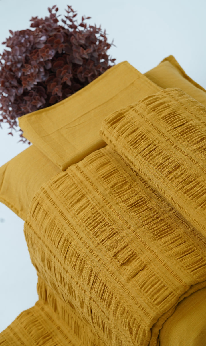 Premium handloom stripe emboss Chennimalai King Size Bedspread - Mustard