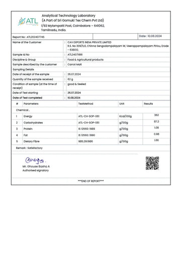 Test report - Carrot Malt