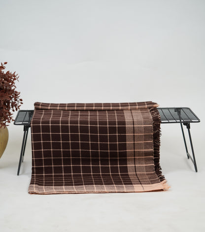 Chennimalai Handloom Soft Grid Weave Towel Brown