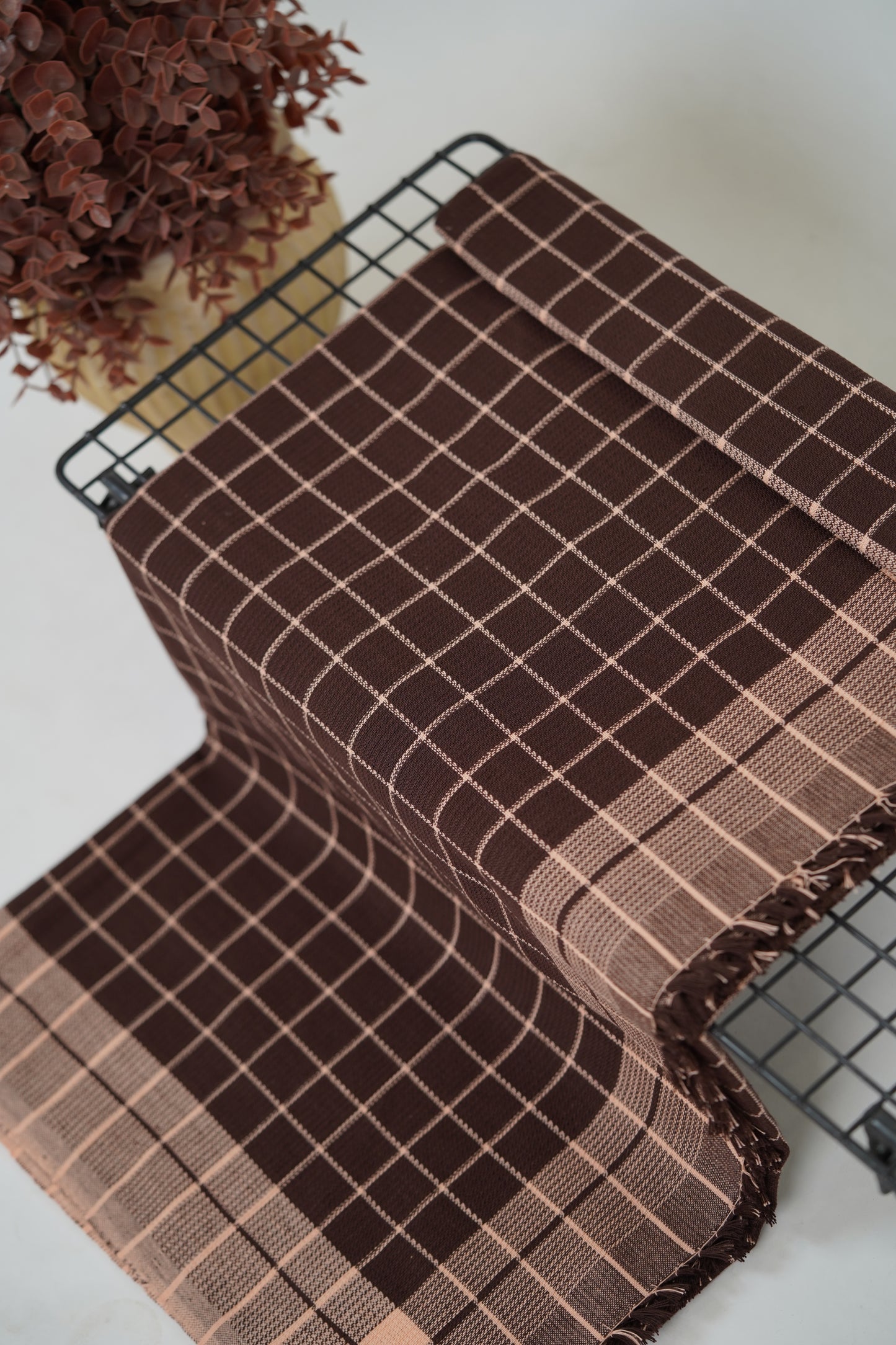 Chennimalai Handloom Soft Grid Weave Towel Brown