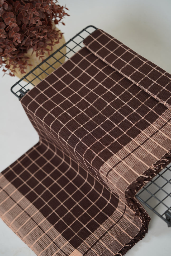 Chennimalai Handloom Soft Grid Weave Towel Brown