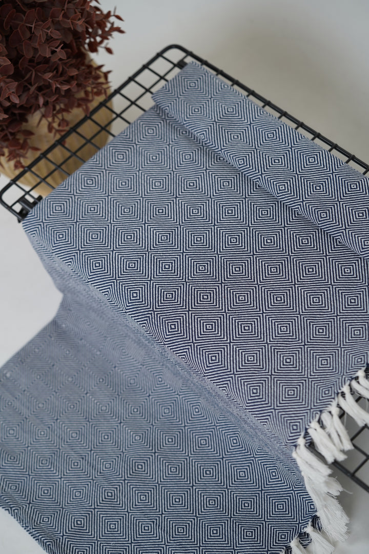 Chennimalai Handloom soft Diamond weave towel Blue Harmony