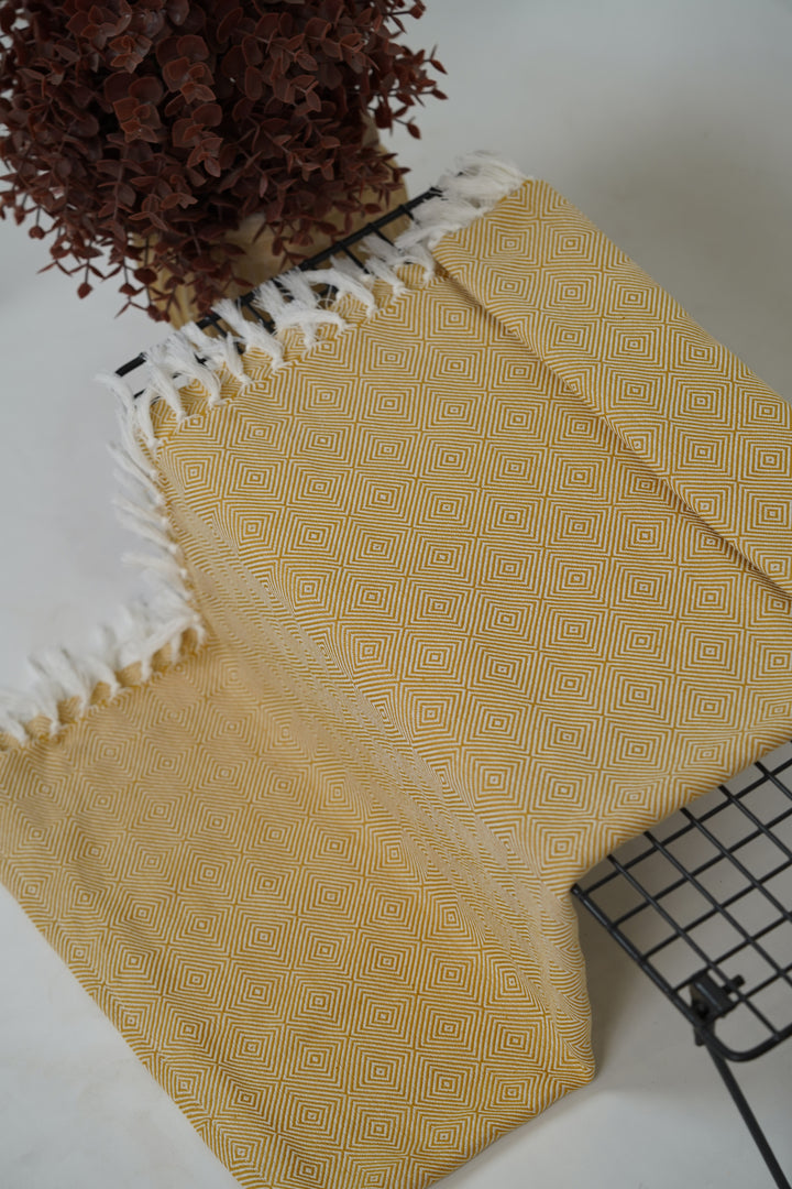 Chennimalai Handloom soft Diamond weave towel Ivory Gold