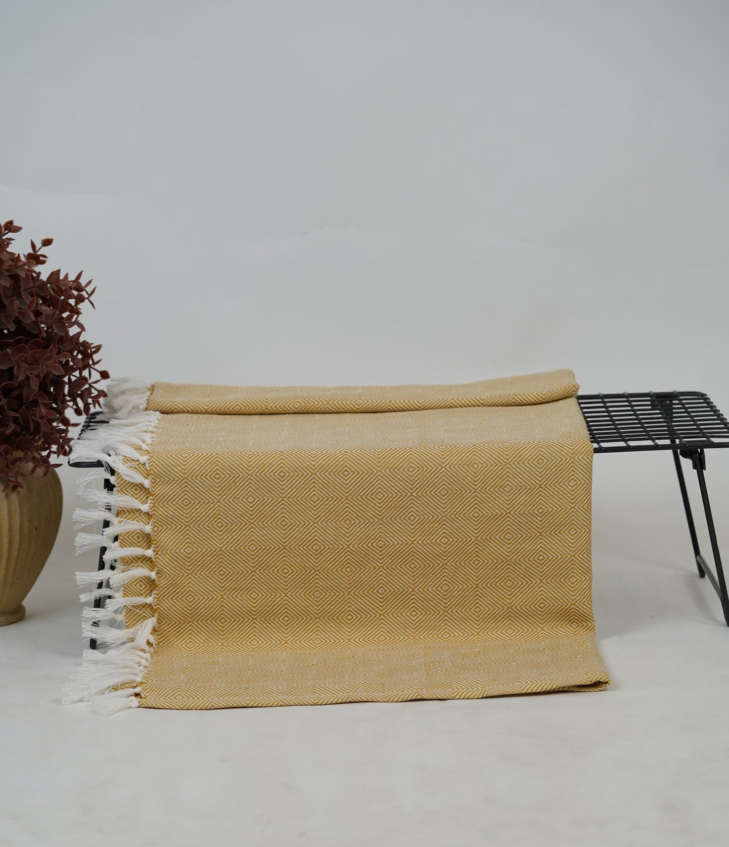Chennimalai Handloom soft Diamond weave towel Ivory Gold