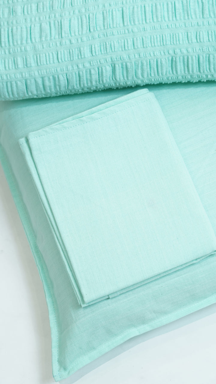 Premium handloom stripe emboss Chennimalai King Size Bedspread -  Light Sky Blue