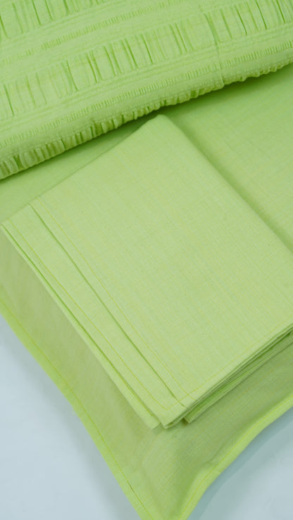 Premium handloom stripe emboss Chennimalai Double Cot Bedspread - Pista green