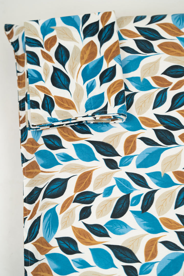 Premium Handloom Chennimalai King Size Bedspread Blue Leaf Print