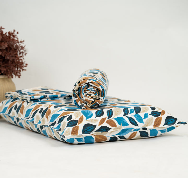 Premium Handloom Chennimalai King Size Bedspread Blue Leaf Print