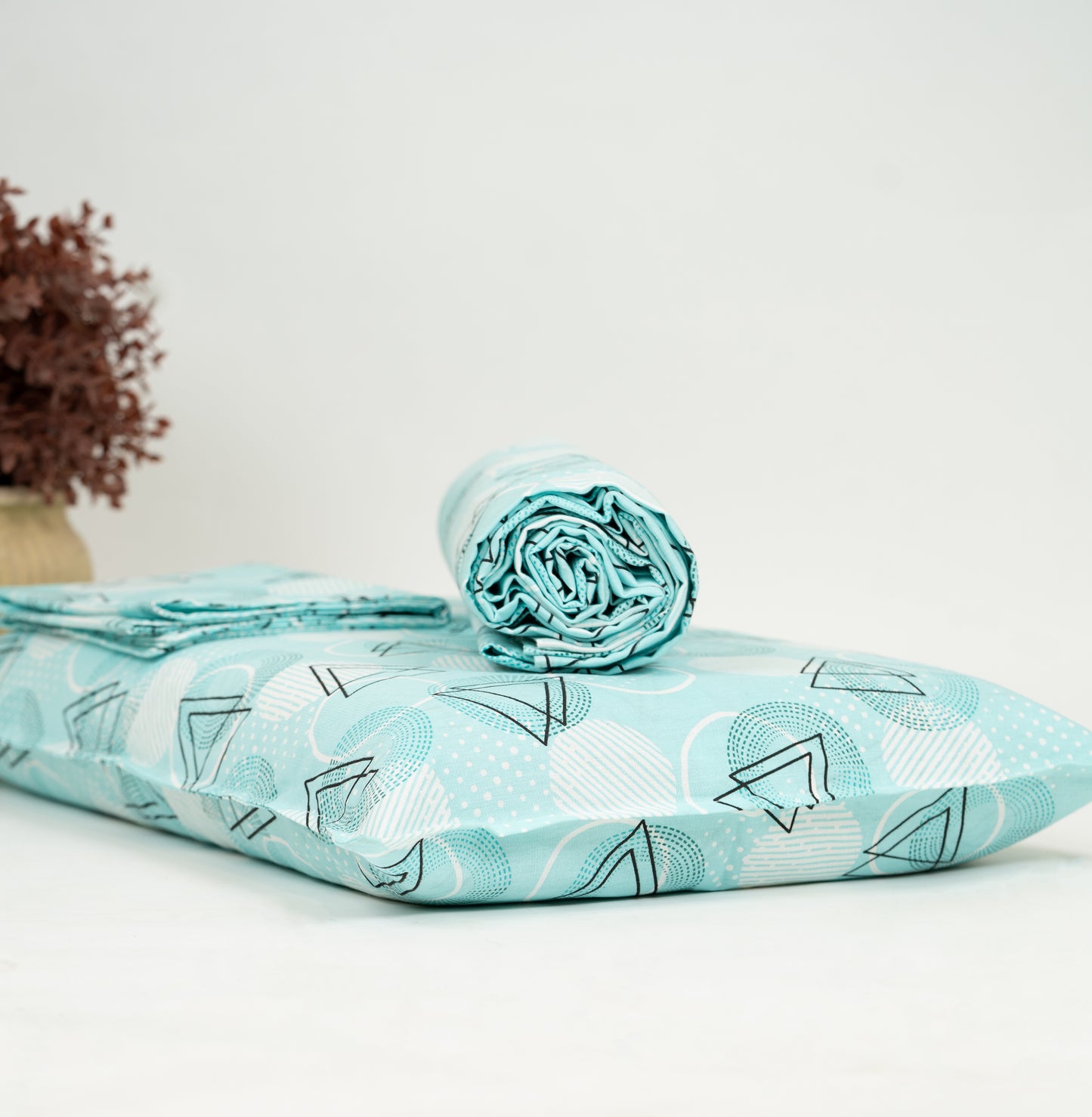 Premium Handloom Chennimalai Double Cot Bedspread Green Geometric Print