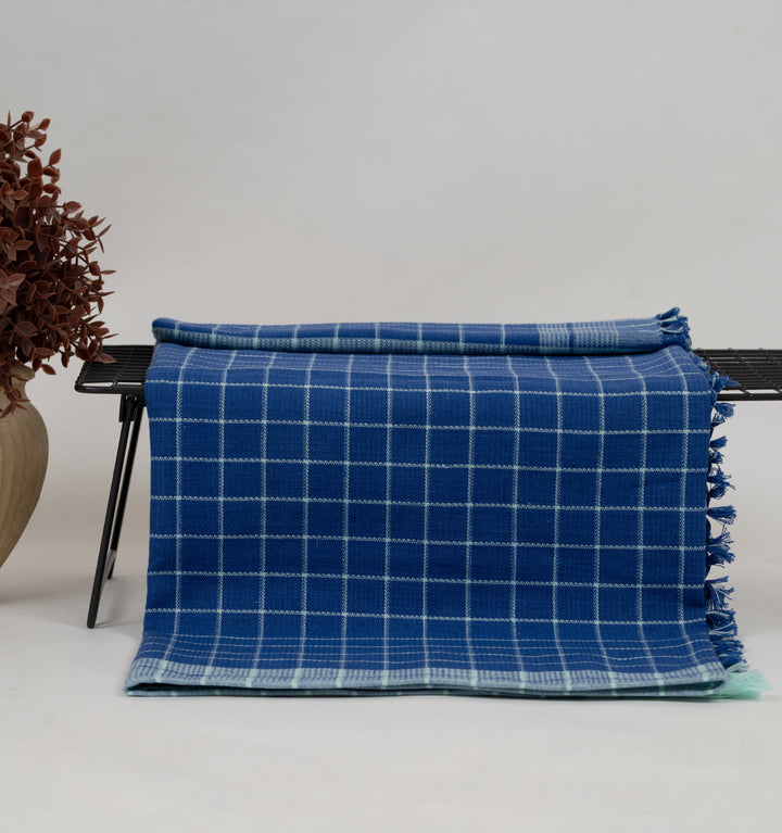 Chennimalai Handloom Soft Grid Weave Towel Blue
