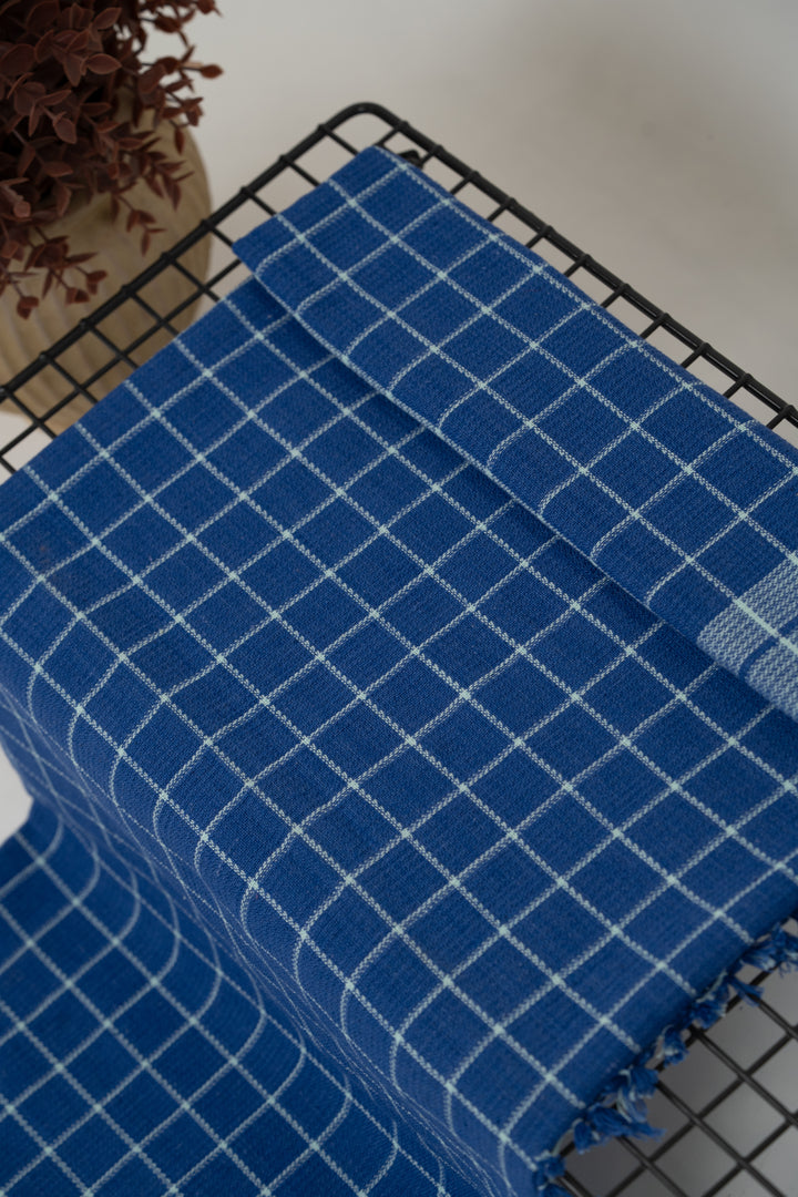 Chennimalai Handloom Soft Grid Weave Towel Blue