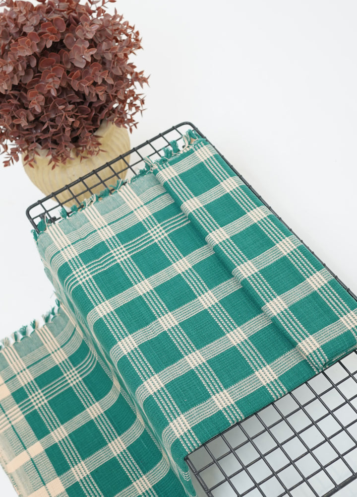 Chennimalai Handloom Soft Grid Weave Towel Green