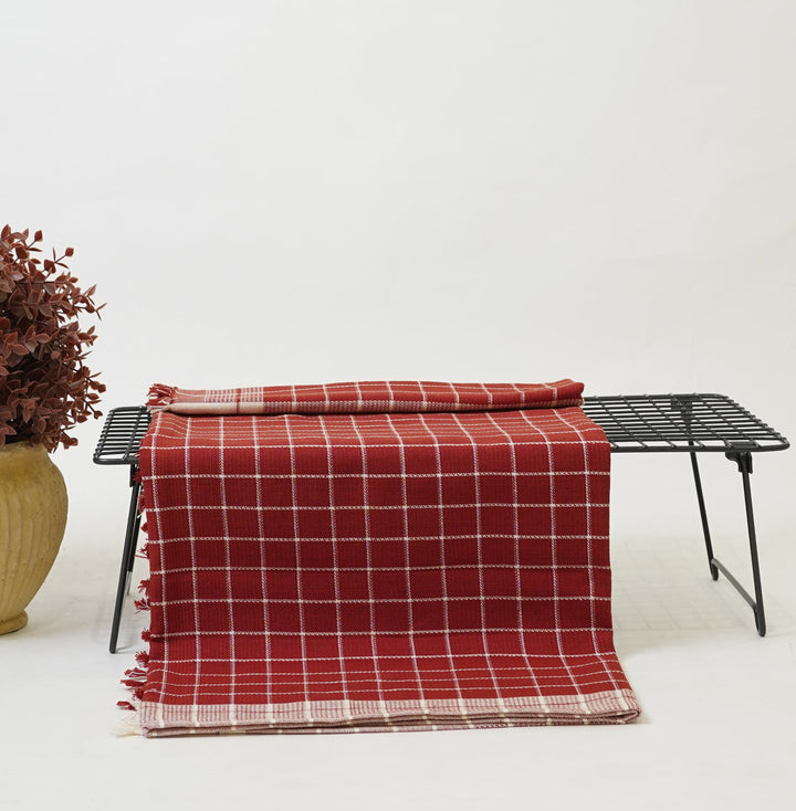 Chennimalai Handloom Soft Grid Weave Towel Red