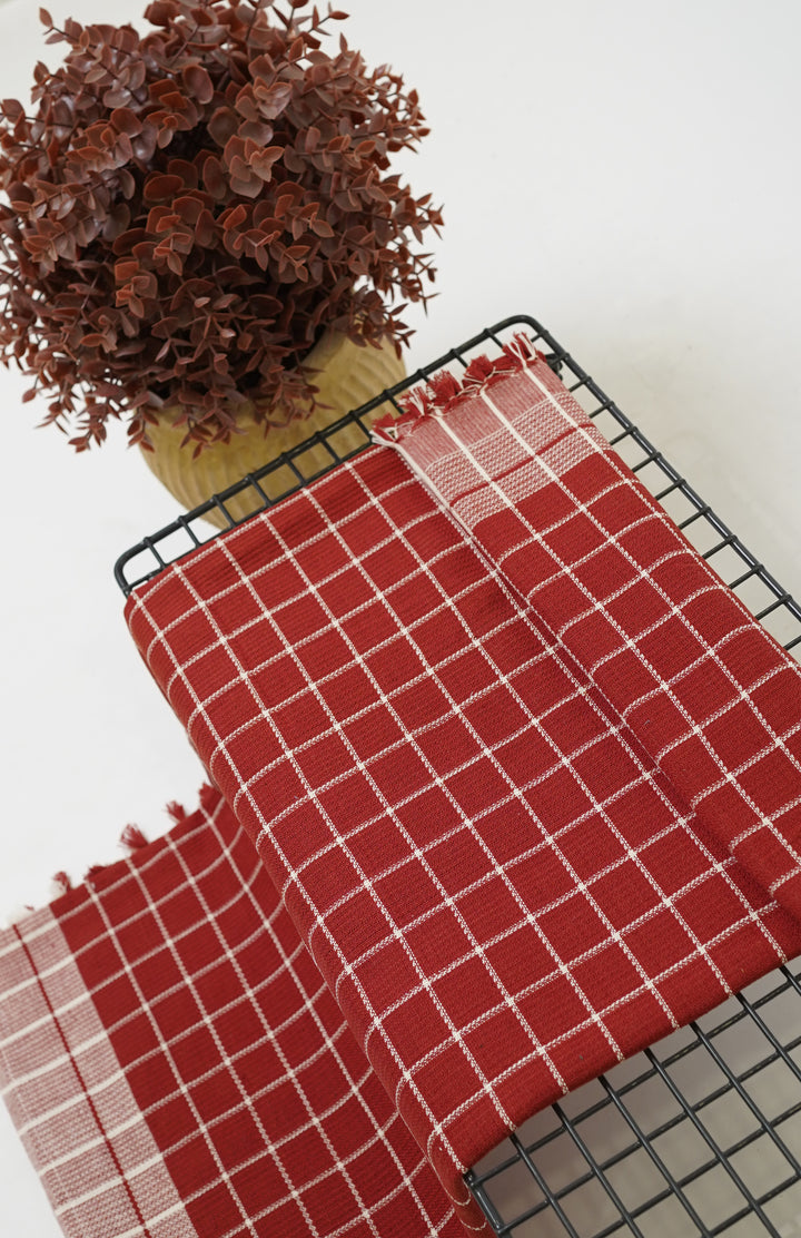 Chennimalai Handloom Soft Grid Weave Towel Red