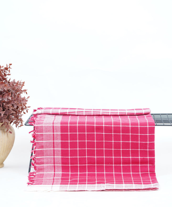 Chennimalai Handloom Soft Grid Weave Towel Rose