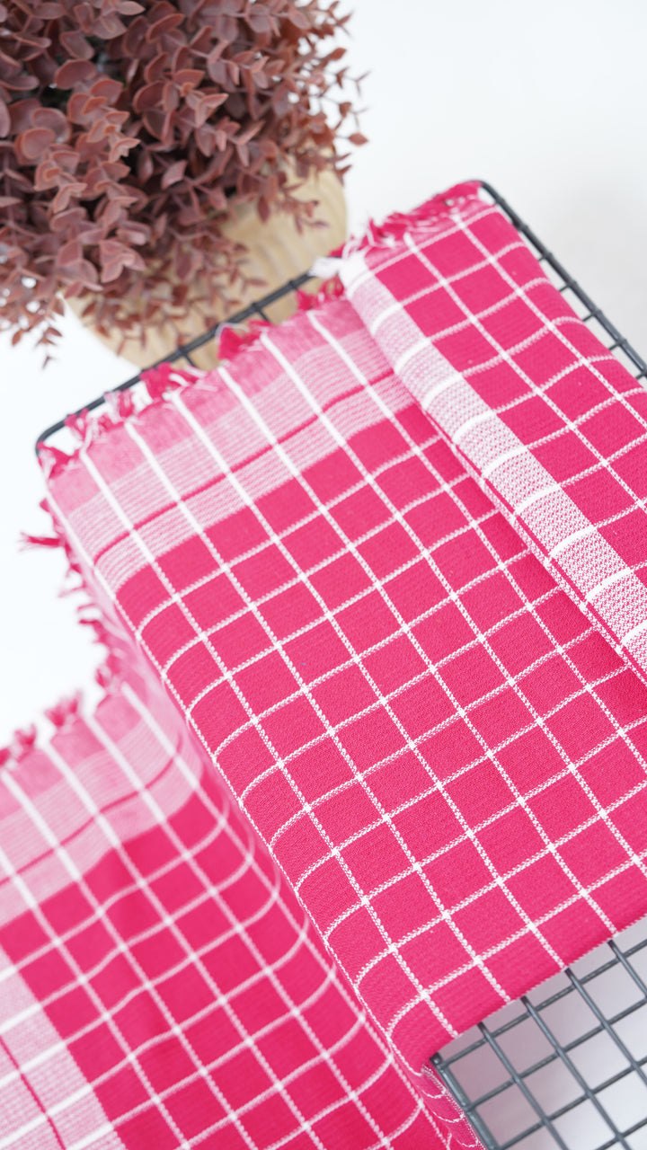 Chennimalai Handloom Soft Grid Weave Towel Rose
