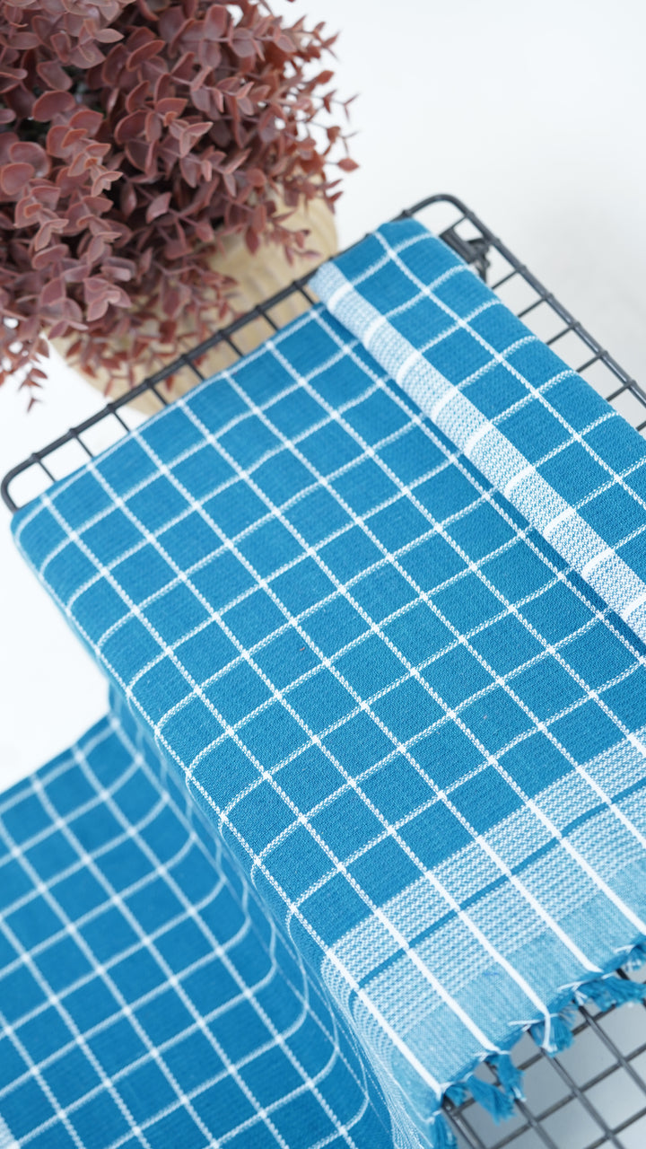 Chennimalai Handloom Soft Grid Weave Towel Teal