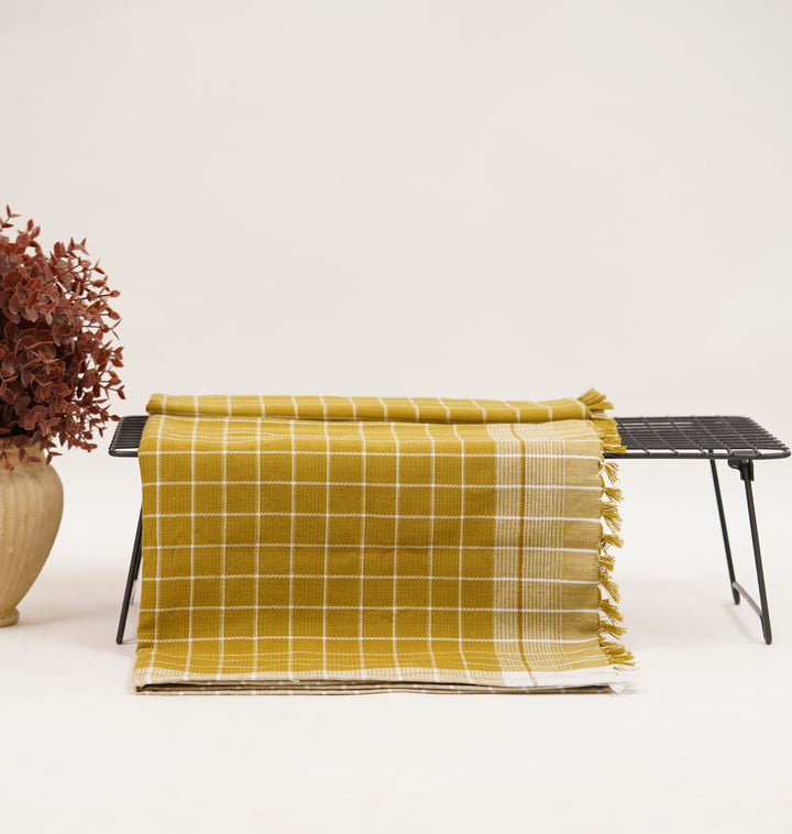 Chennimalai Handloom Soft Grid Weave Towel Mustard Green