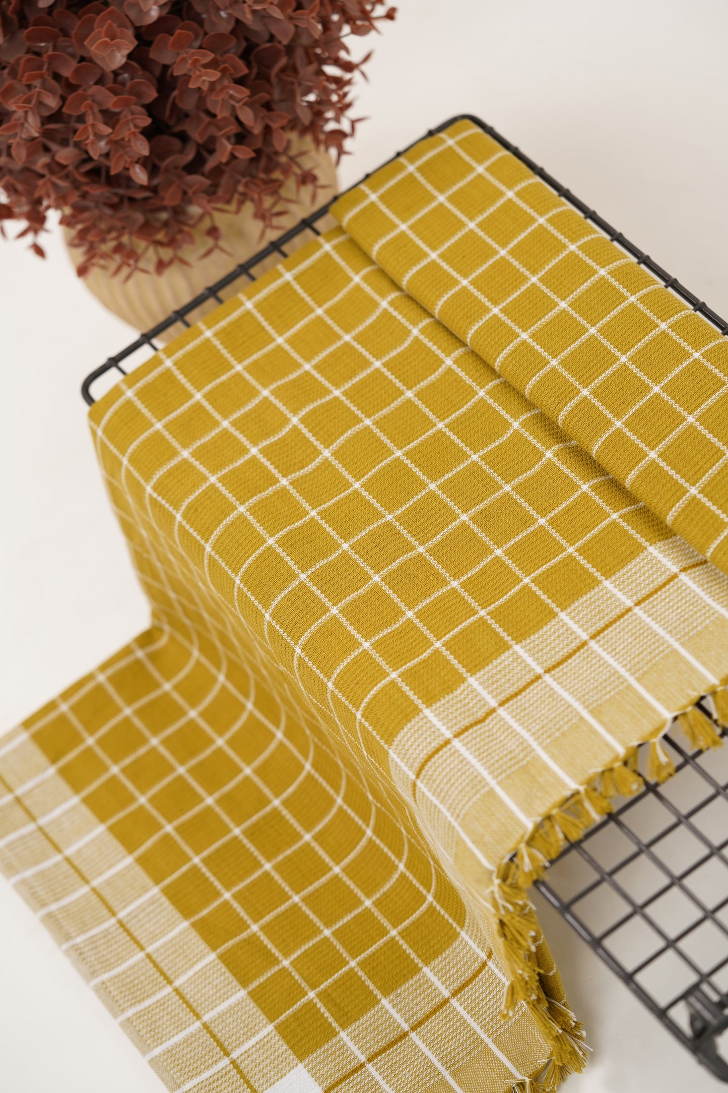 Chennimalai Soft Grid Weave Towel Mustard Green