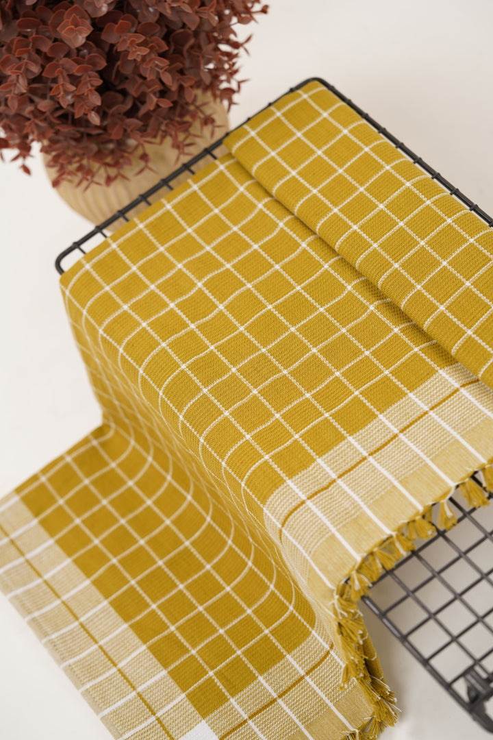 Chennimalai Handloom Soft Grid Weave Towel Mustard Green
