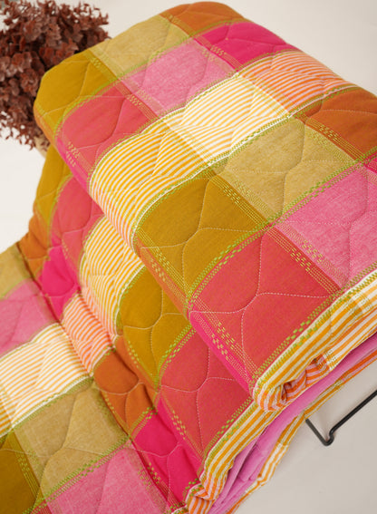 Premium Handloom Double Cot Chennimalai Quilt- Coral Check