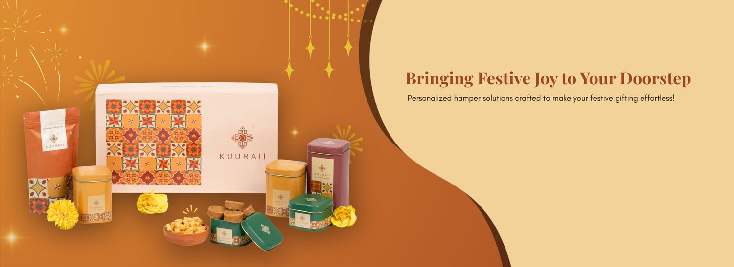 Gifting solutions with decorative packaging on a warm brown background.