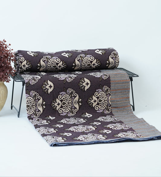 Jacquard Double Cot Bedsheet - Temple art Maroon