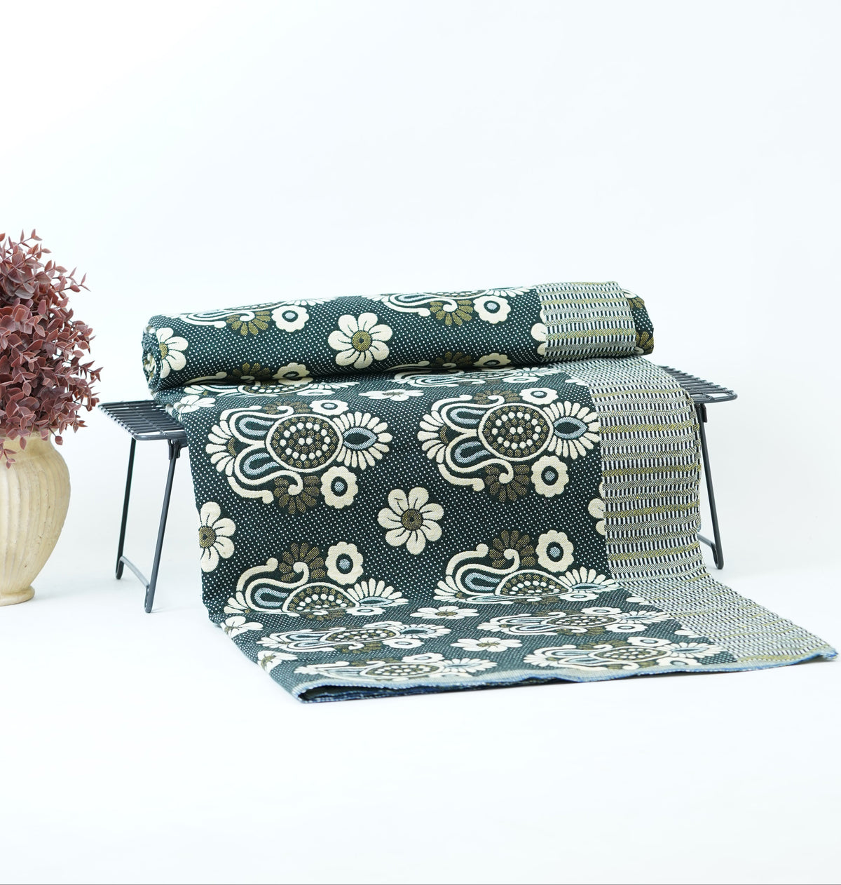 Jacquard Double Cot Bedsheet - Classic Olive