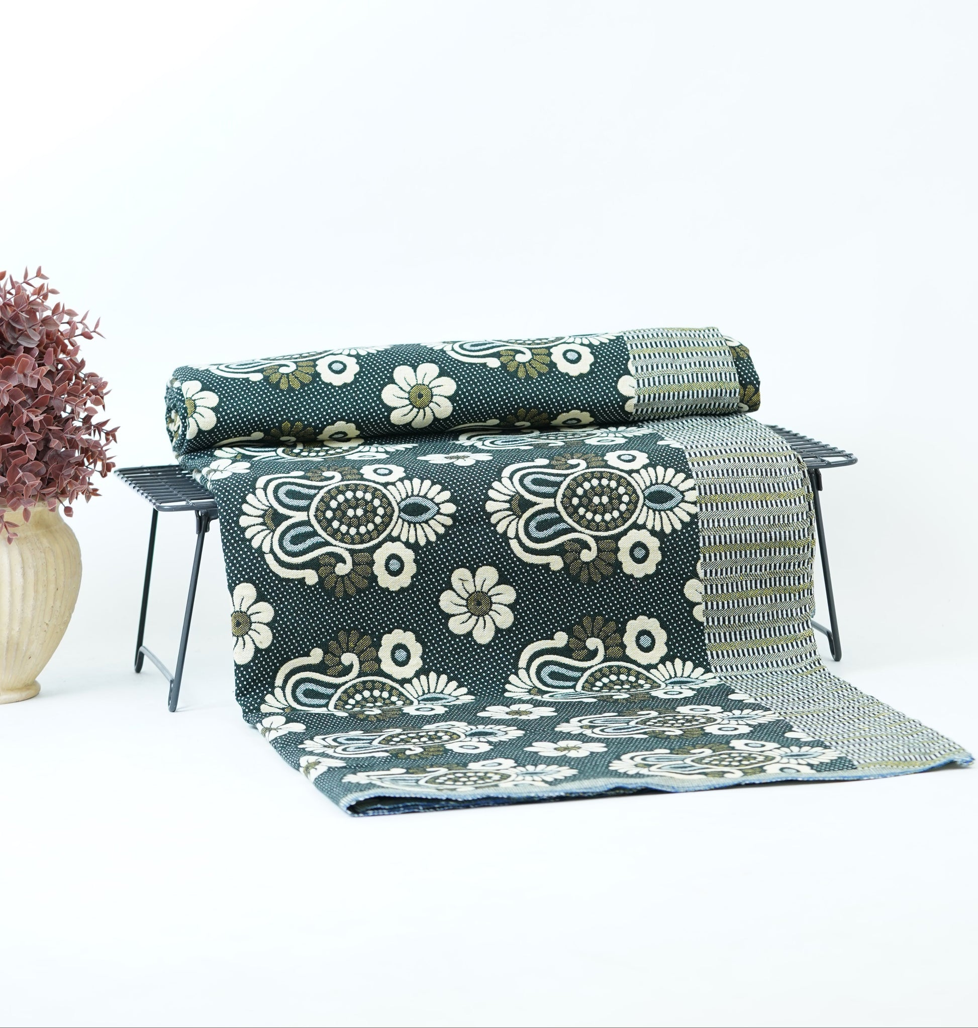 Jacquard Double Cot Bedsheet - Classic Olive
