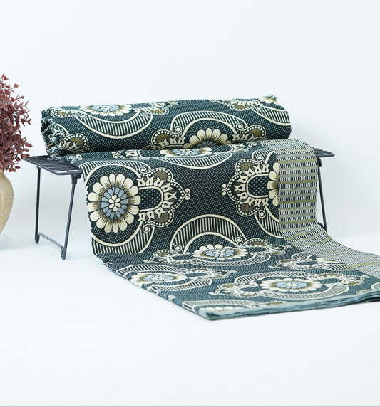 Jacquard Double Cot Bedsheet - Olive floral