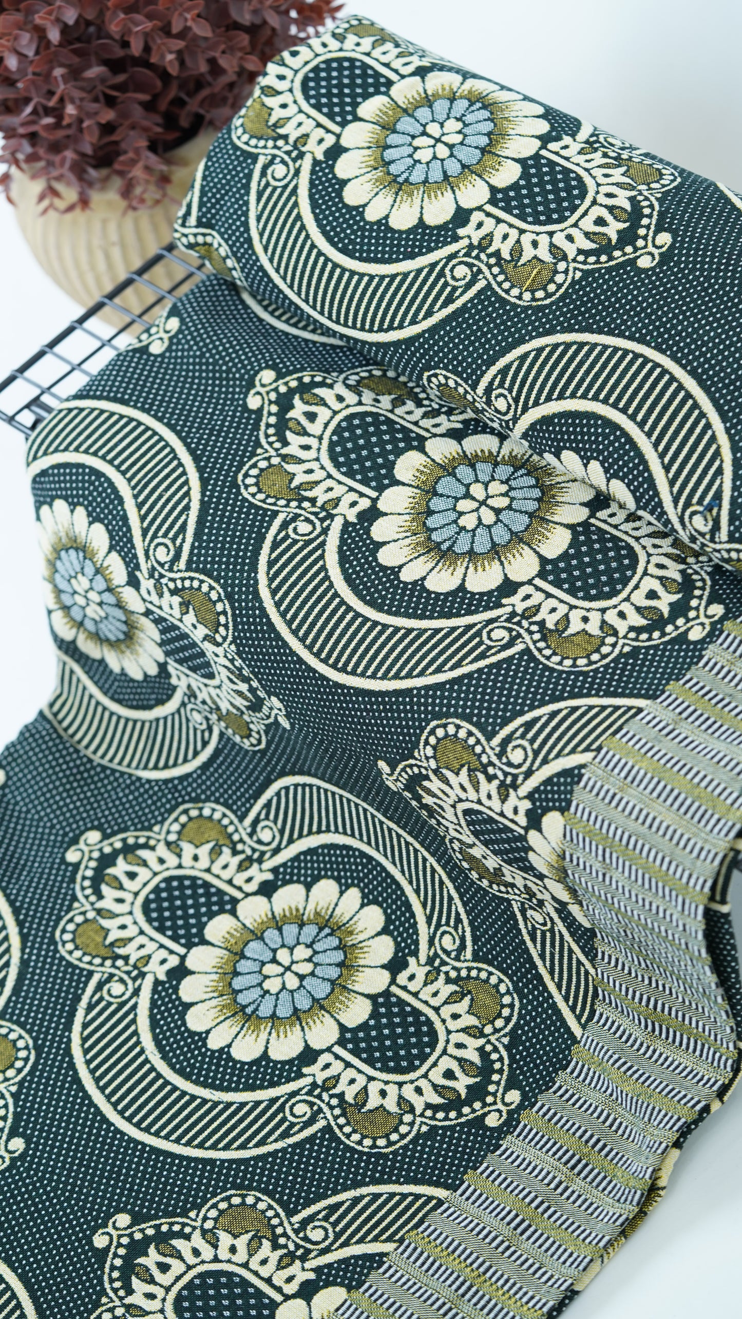 Jacquard Double Cot Bedsheet - Olive floral