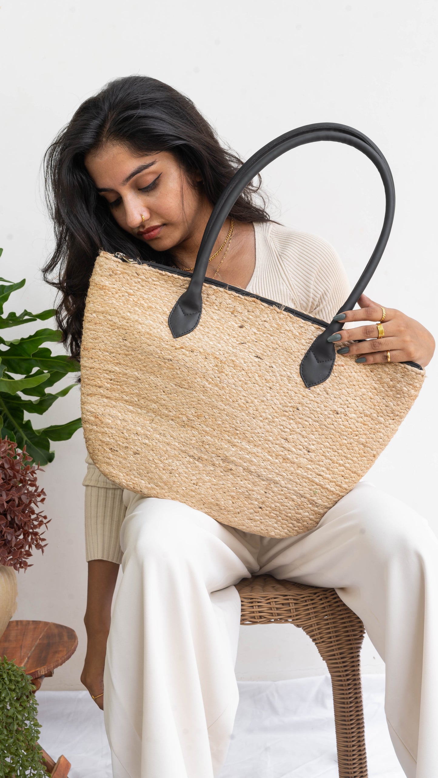 Large Jute Leather Tote
