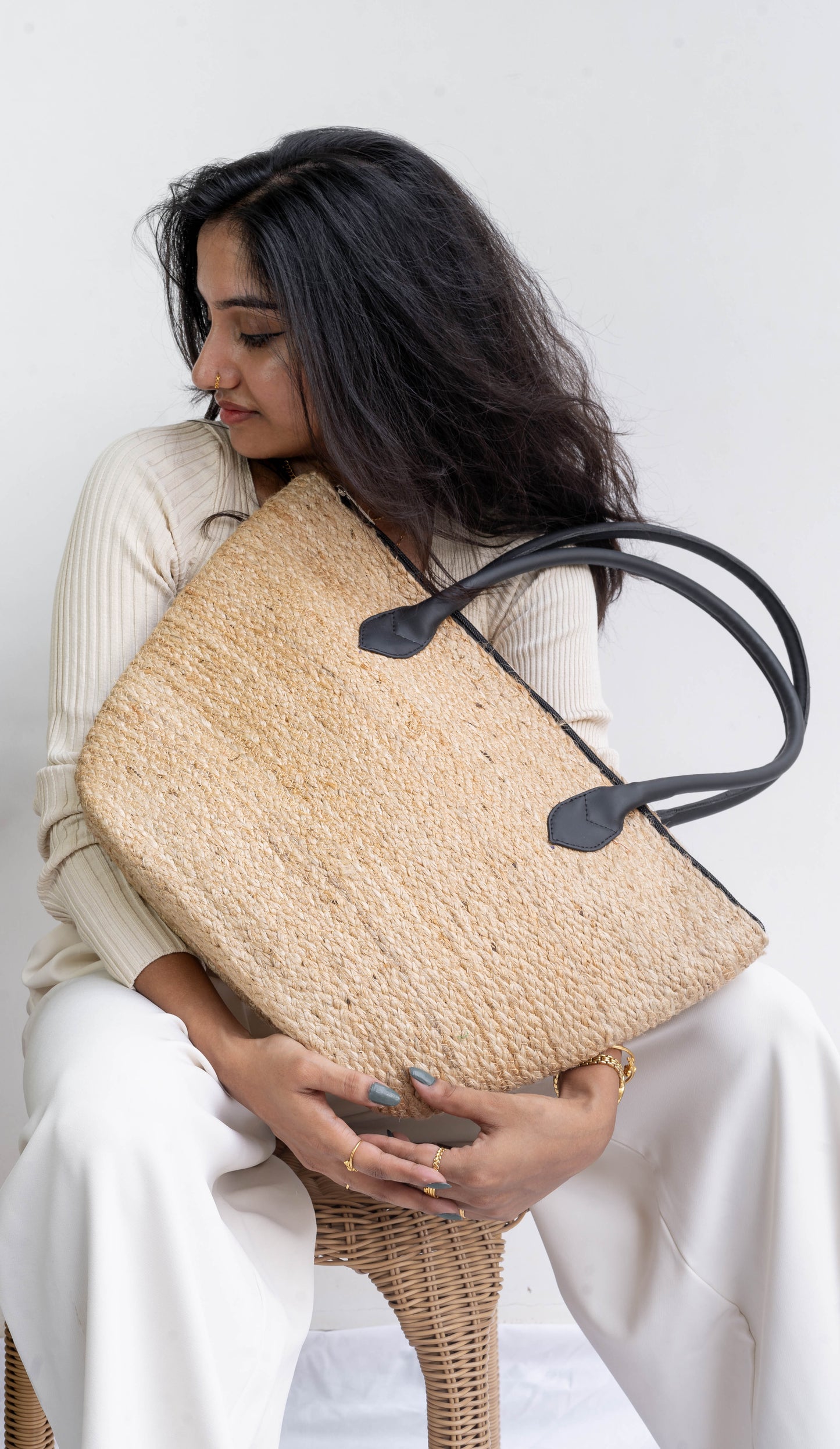 Large Jute Leather Tote