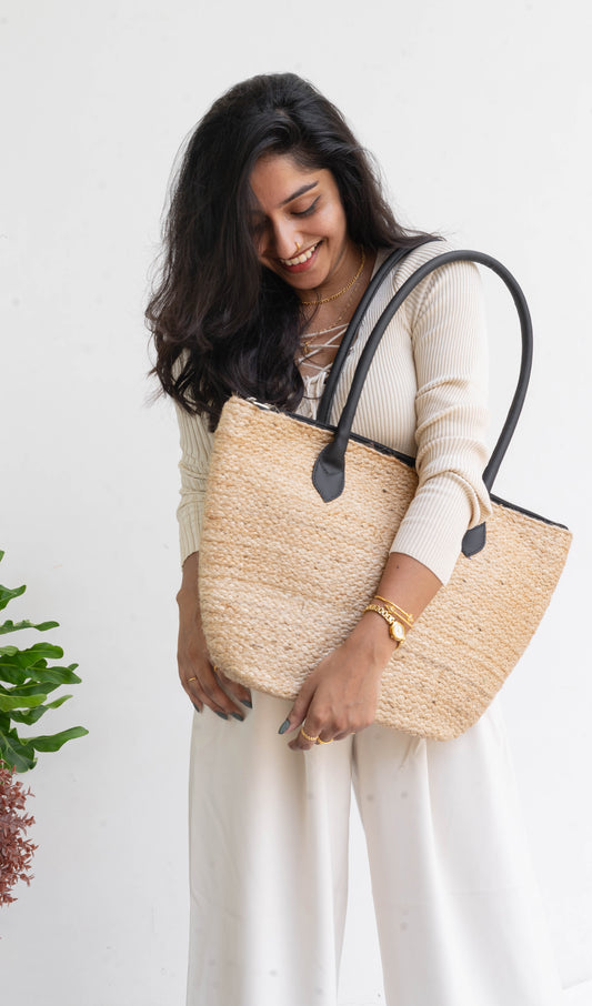 Large Jute Leather Tote