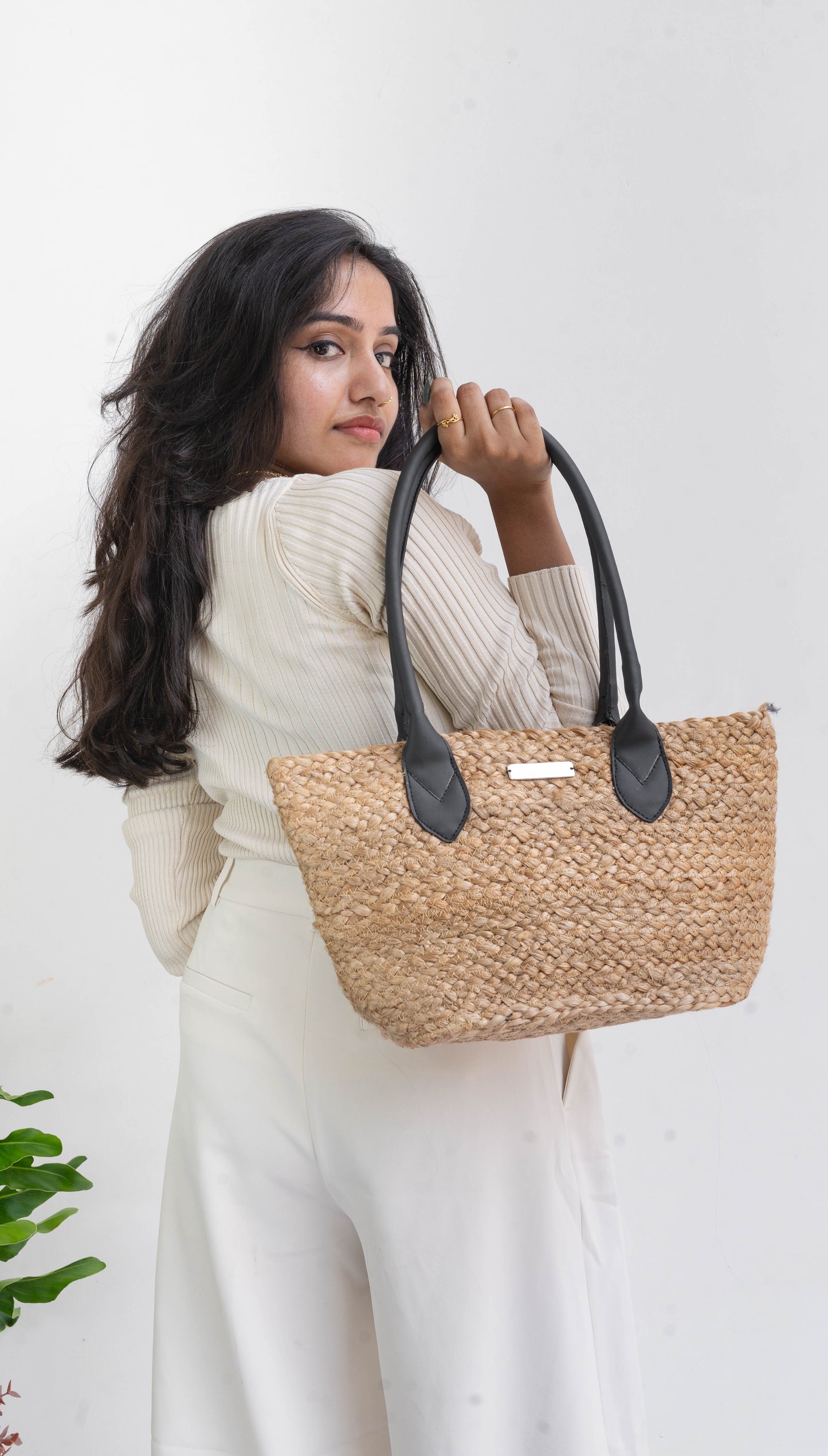 Small Jute Leather Tote