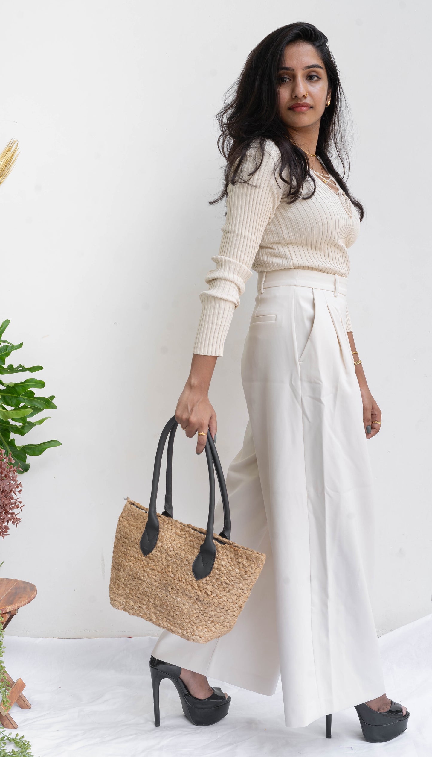Small Jute Leather Tote