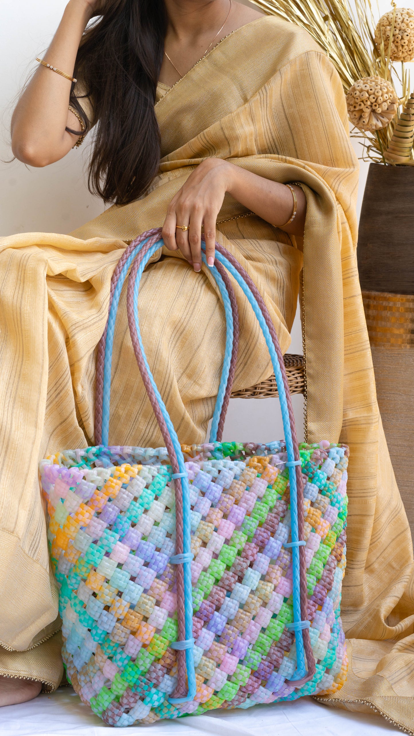 Brown & Blue Multicolour Biscuit Knot Basket