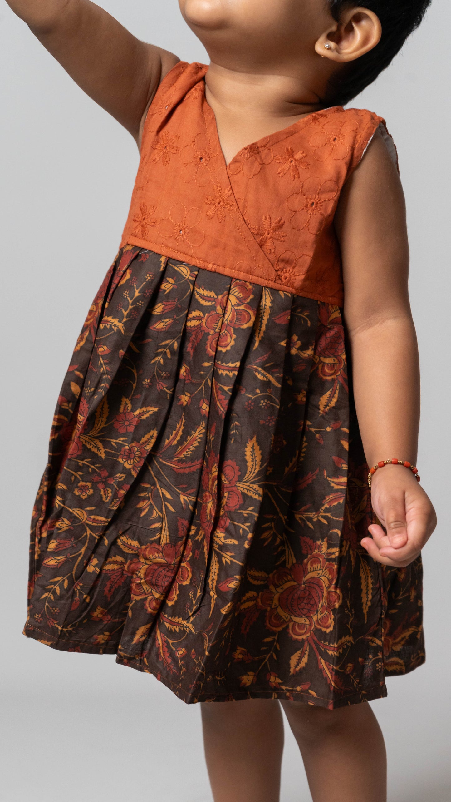 Brown Floral Two Tone Cotton Dress