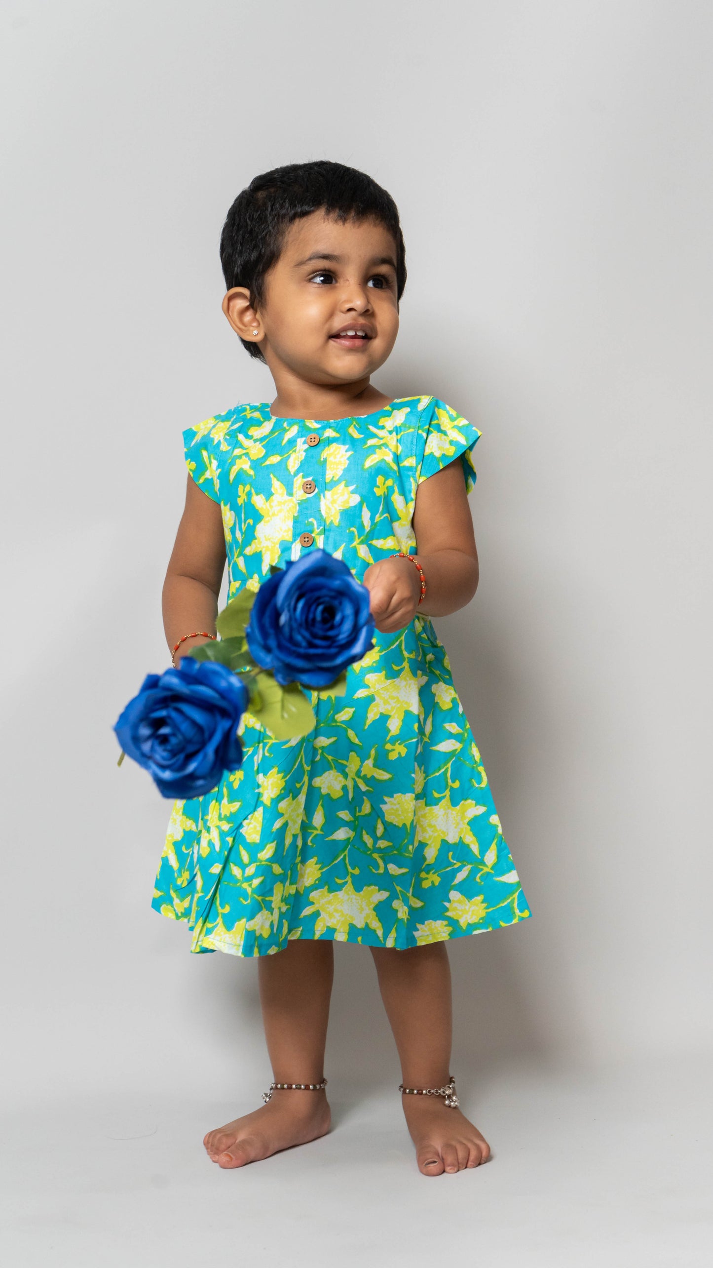 Blue and Yellow Floral Cotton Dress