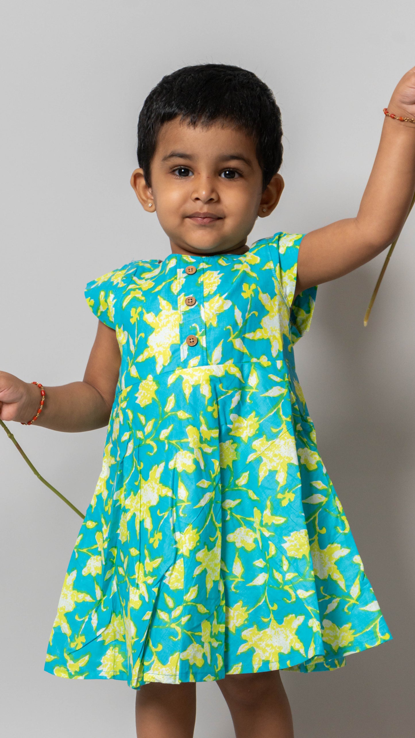 Blue and Yellow Floral Cotton Dress
