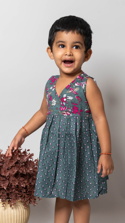 Grey and Pink Floral Cotton Dress
