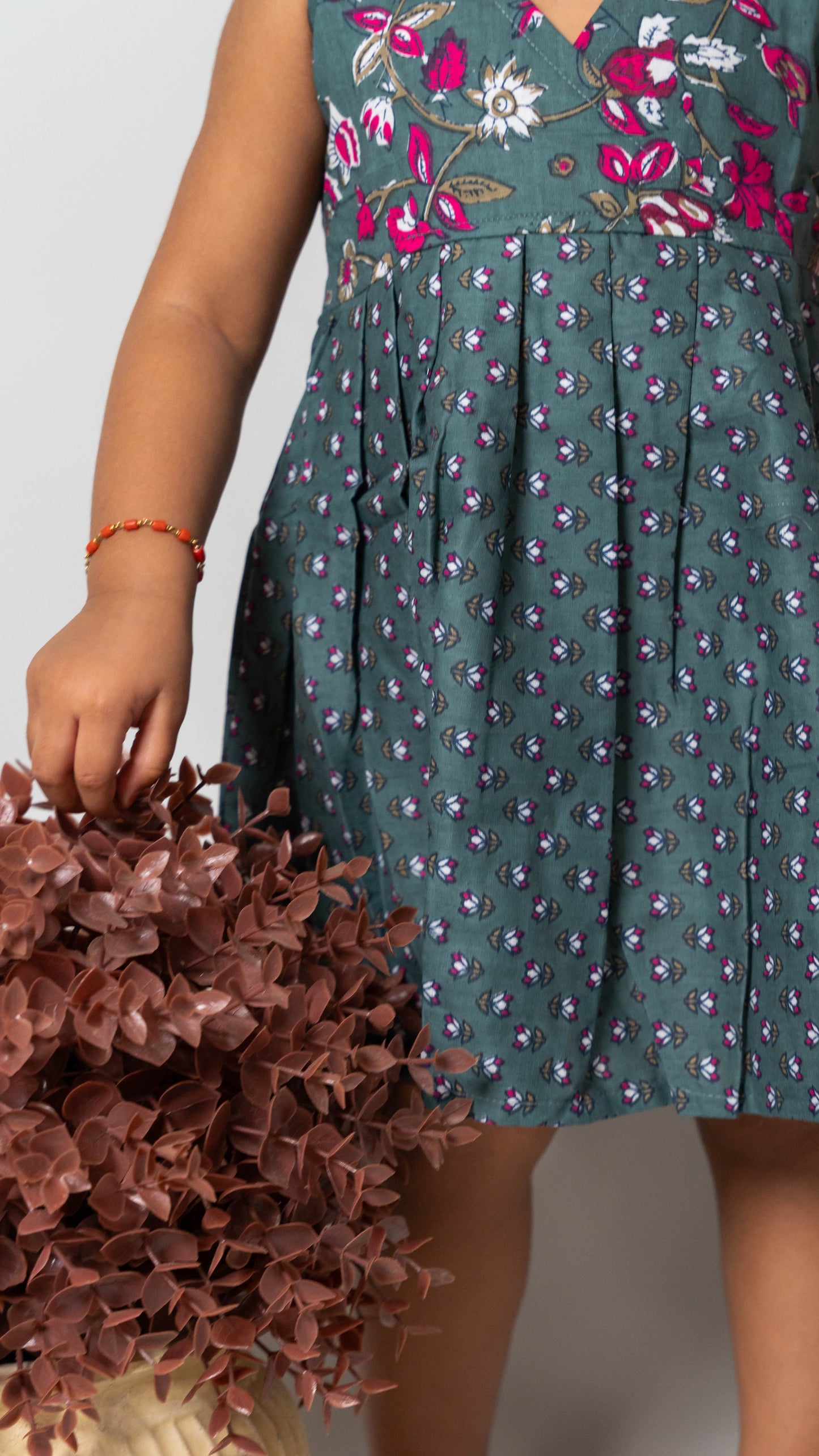 Grey and Pink Floral Cotton Dress