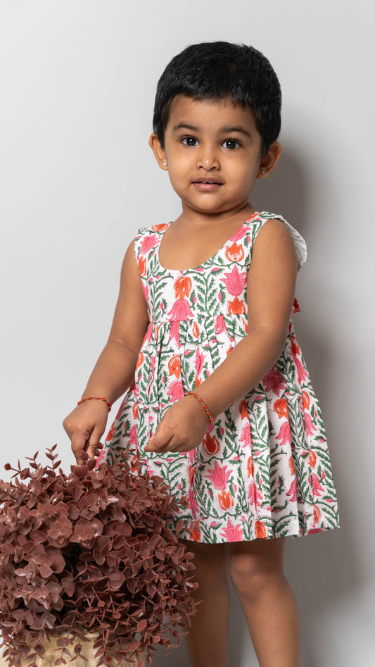White Floral Print Cotton Dress
