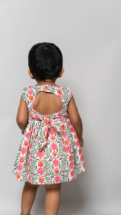 White Floral Print Cotton Dress