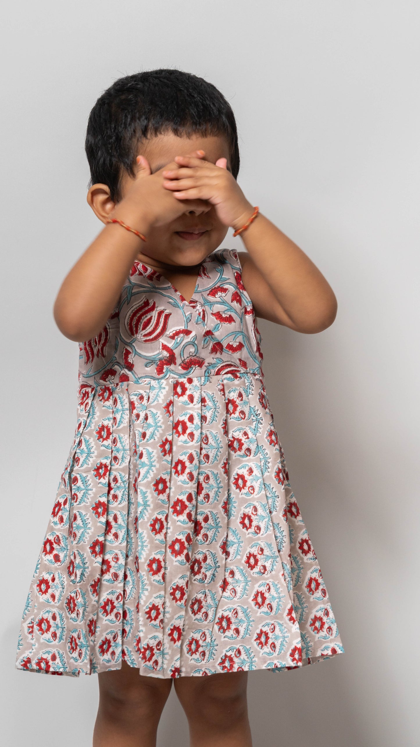 Grey Multi-colour Floral Pattern Cotton Dress