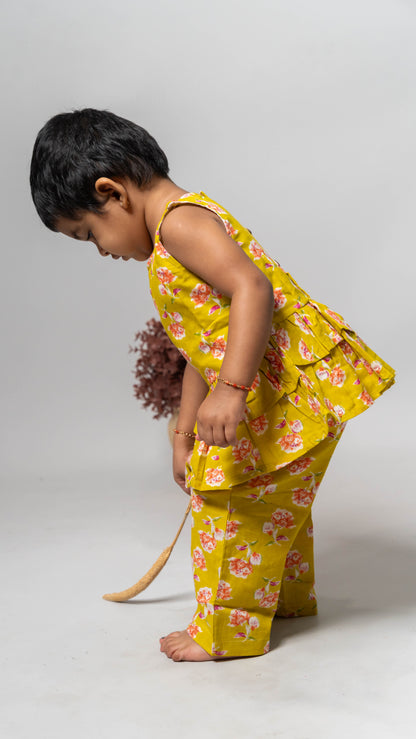 Yellow Floral Print Cotton Co-ord Set