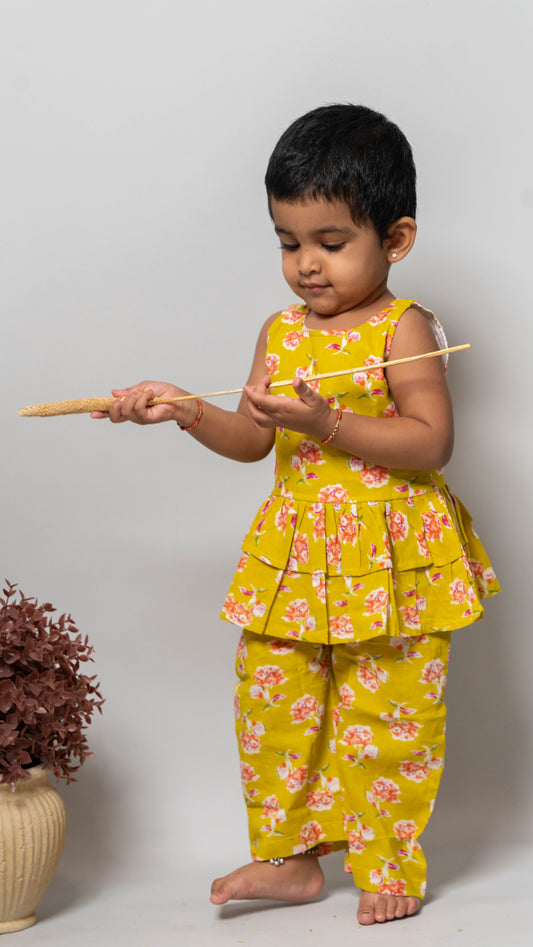 Yellow Floral Print Cotton Co-ord Set